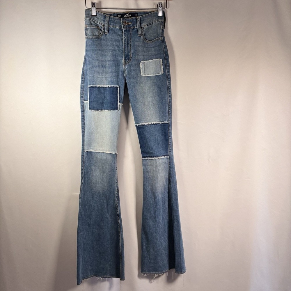 Hollister Flare Patchwork Jeans Womens 23x31 High Rise 00R Boho Festival Stretch